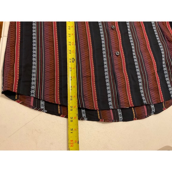 Visconti Uomo Mens Mercerized Cotton Striped Button Down Shirt Black Burgundy M - Picture 6 of 6